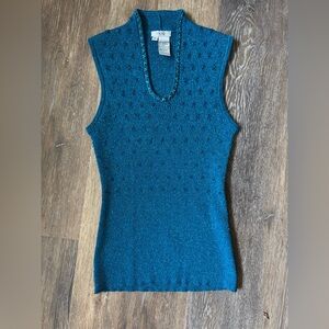 Teal Beaded Sleeveless Knit Top